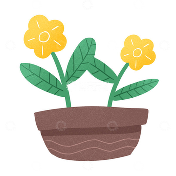 源文件下载【趣麦麦图】卡通黄色小花植物盆栽手绘