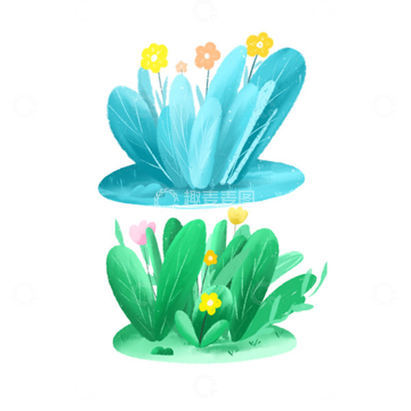 源文件下载【趣麦麦图】小清新手绘卡通花草绿色树叶绿叶花朵