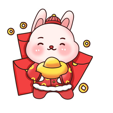 卡通小兔子兔年生肖带元宝新年元素