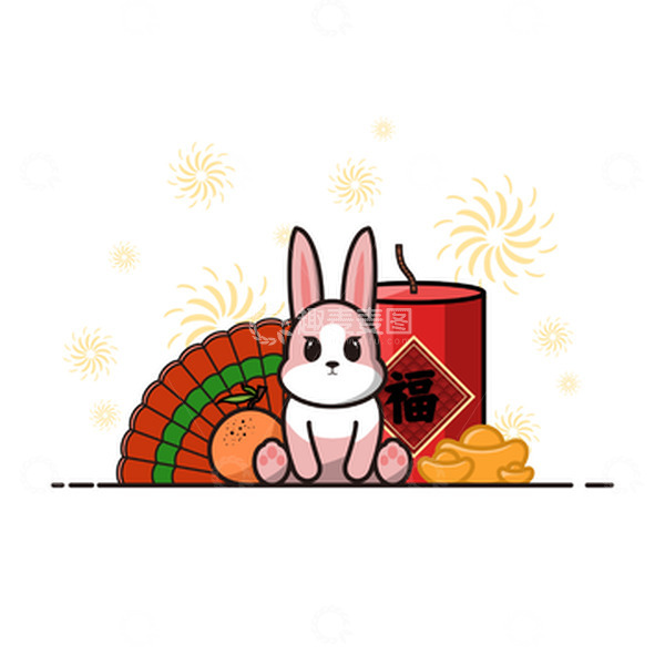 源文件下载【趣麦麦图】喜庆过年小兔子烟花元素