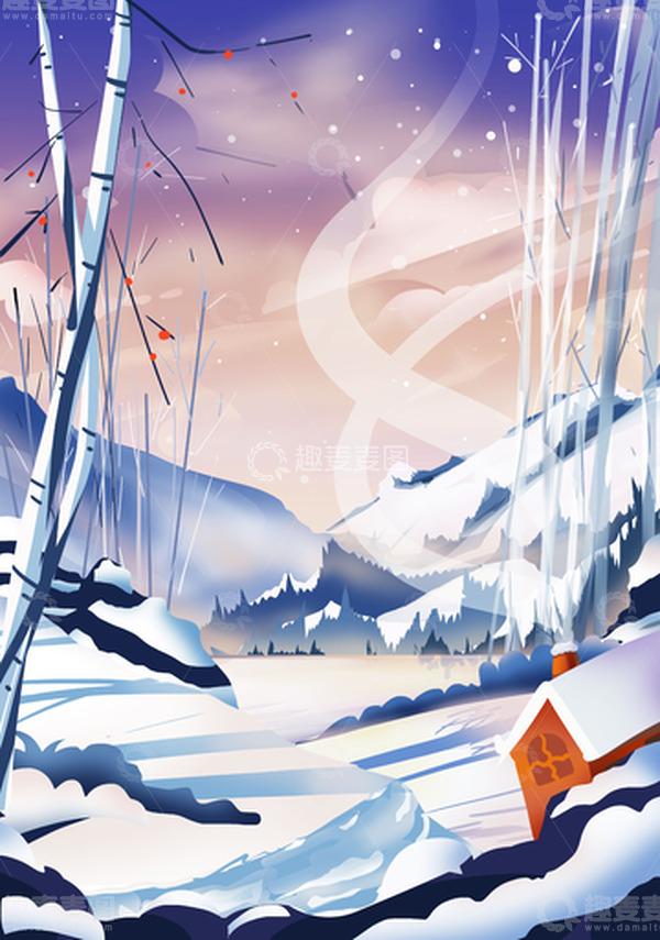 源文件下载【趣麦麦图】-蓝色冬天户外场景雪花雪地下雪背景