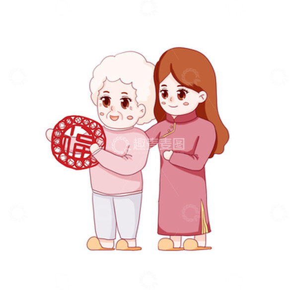 源文件下载【趣麦麦图】剪窗花过年小年除夕窗花老人团圆陪伴