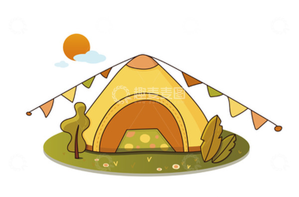 源文件下载【趣麦麦图】暖色手绘户外露营帐篷彩旗秋日暖阳