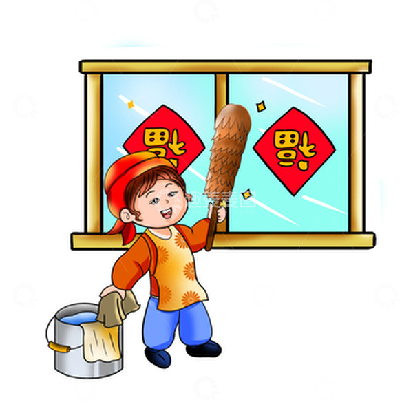 源文件下载【趣麦麦图】手绘除夕新年大扫除小年劳动插画