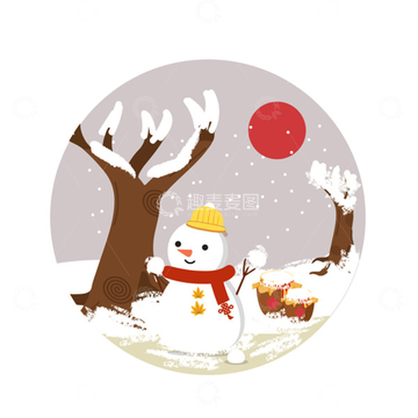 源文件下载【趣麦麦图】大寒小寒下雪天雪人雪景飘雪手绘元素