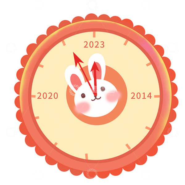 源文件下载【趣麦麦图】橙色喜庆元旦节跨年兔年装饰钟表元素