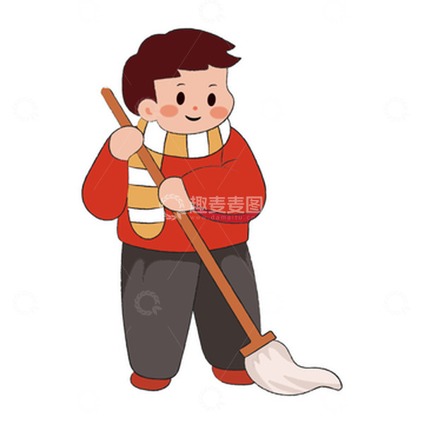 源文件下载【趣麦麦图】除夕新年扫尘大扫除儿童人物插画