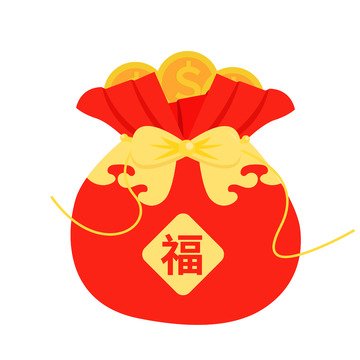 红色钱袋卡通手绘图