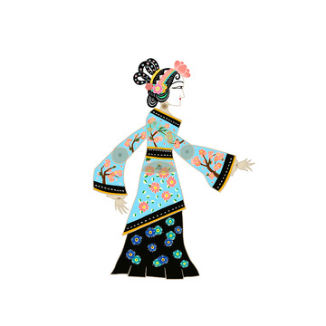 手绘皮影戏人物桃花女商朝汉服曲裾传统文化