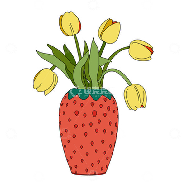 源文件下载【趣麦麦图】插花花束鲜花草莓花瓶摆件插画