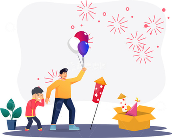 源文件下载【趣麦麦图】春节冬天小年除夕插画放鞭炮