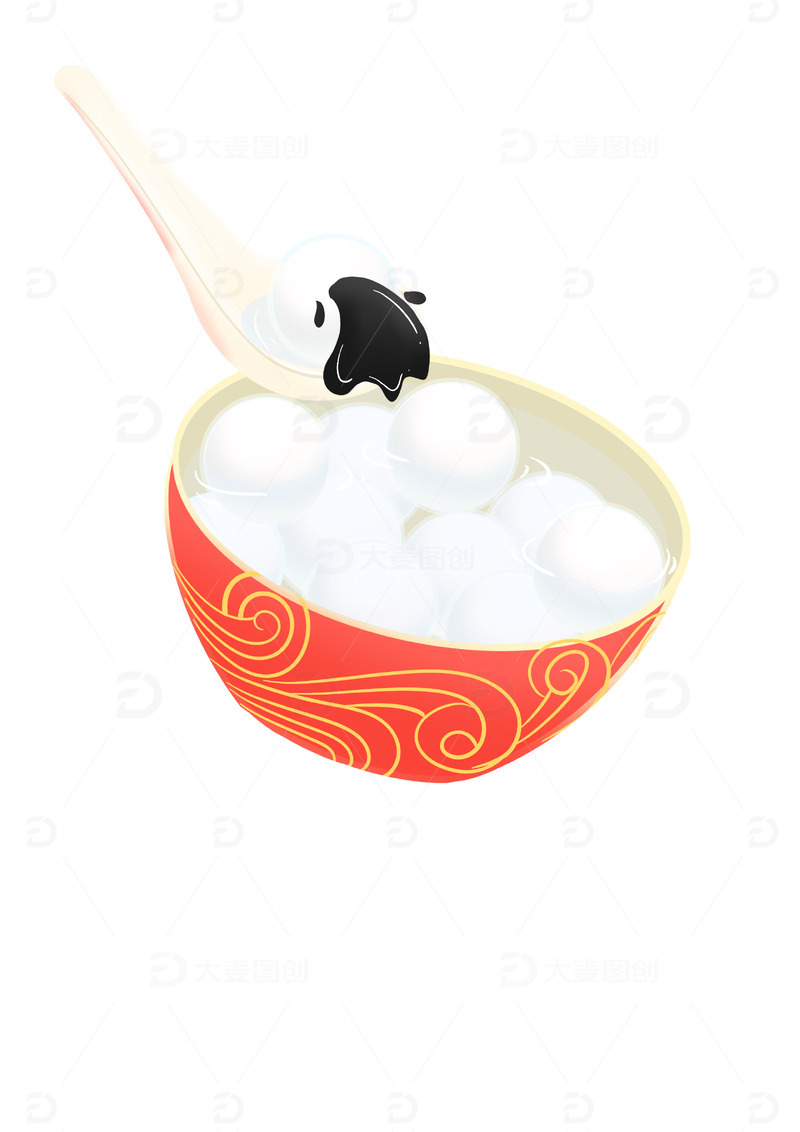 红色 新年 手绘 元宵节 汤圆 年俗