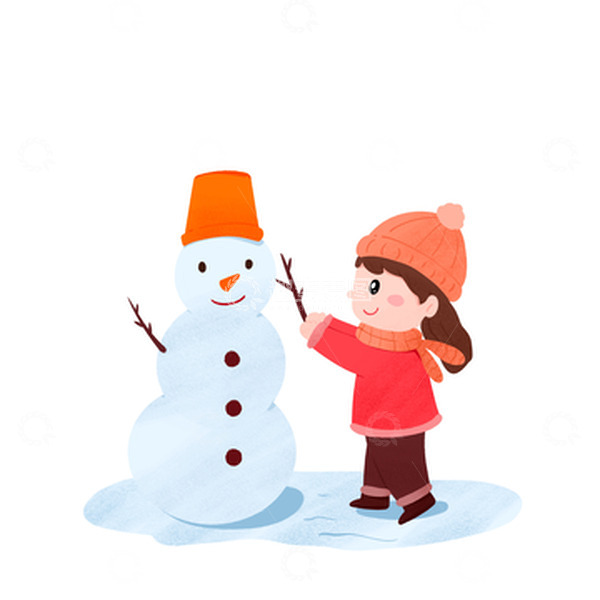 源文件下载【趣麦麦图】大寒小寒冬天学弟创意场景侧身女孩堆雪人