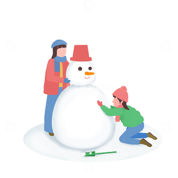 源文件下载【趣麦麦图】小清新白色可爱堆雪人