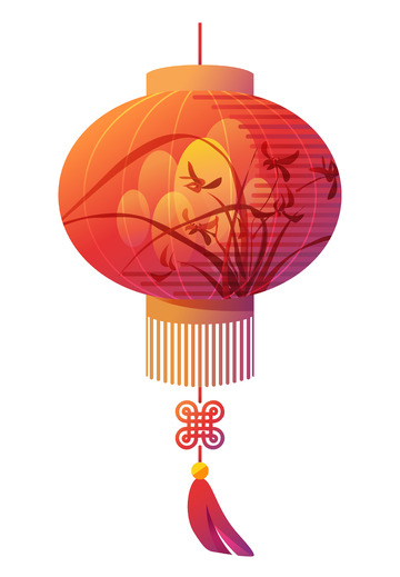 红色喜庆国风兰花灯笼矢量图