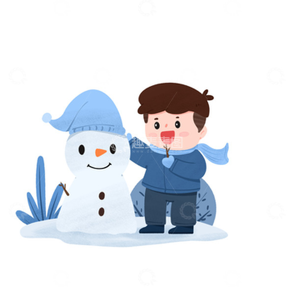 源文件下载【趣麦麦图】-大寒小寒冬天雪地创意场景堆雪人手绘图
