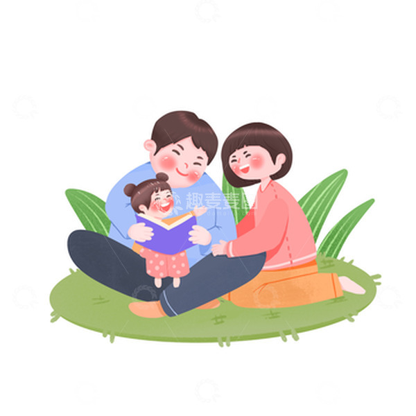 源文件下载【趣麦麦图】-手绘卡通可爱一家人看书娱乐陪伴