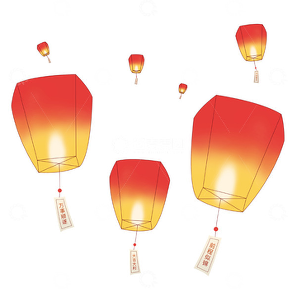 源文件下载【趣麦麦图】红色许愿手绘元宵节孔明灯