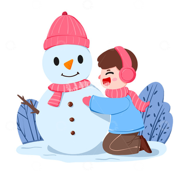 源文件下载【趣麦麦图】冬季小男孩快乐堆雪人