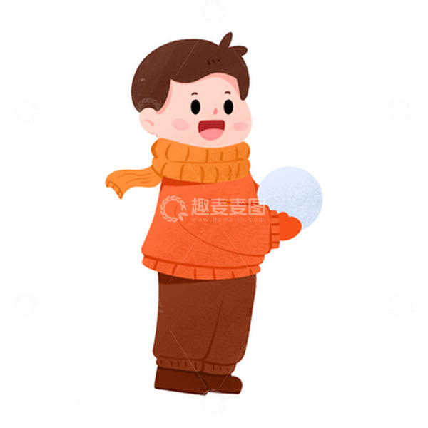 源文件下载【趣麦麦图】大寒小寒冬天男孩制作雪球准备打雪仗