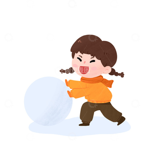源文件下载【趣麦麦图】大寒小寒冬天雪地滚雪球女孩手绘图
