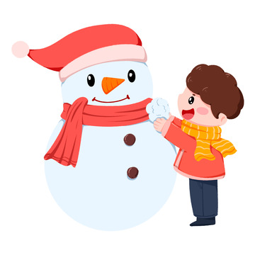 冬季小男孩堆雪人
