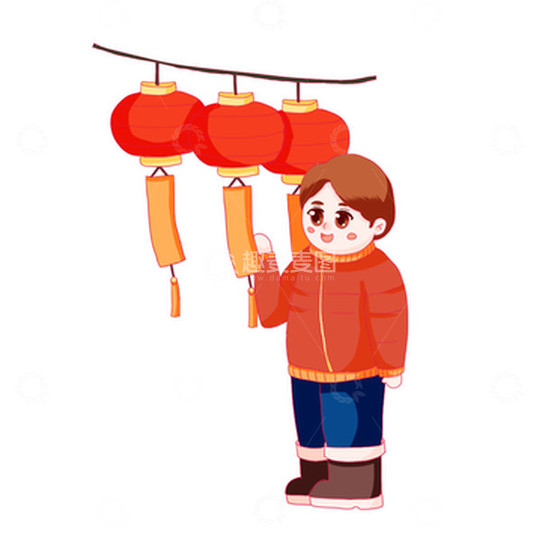 源文件下载【趣麦麦图】元宵灯笼猜灯谜闹元宵过年手绘