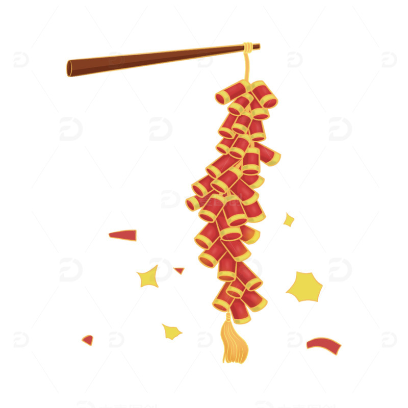 红色+手绘+燃鞭炮+小年除夕+喜庆