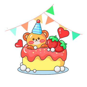 小清新草莓小熊生日蛋糕甜品