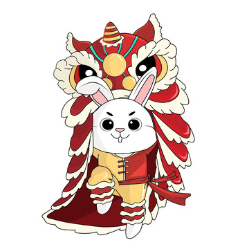红色可爱狮子舞狮兔子元旦