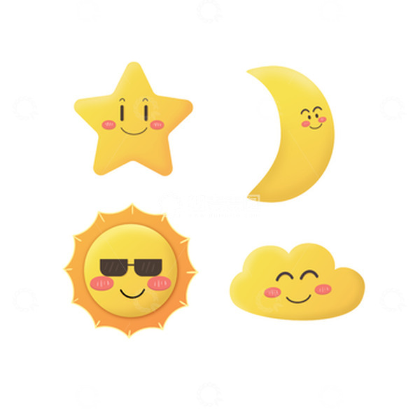 源文件下载【趣麦麦图】橙黄色矢量星星月亮太阳云朵