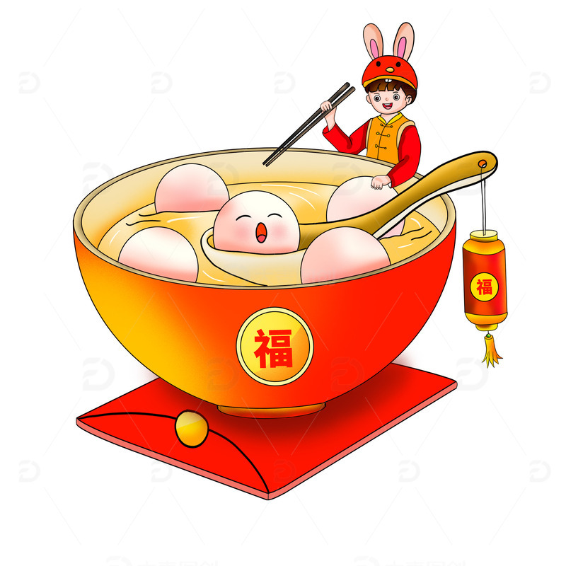 源文件下载【趣麦麦图】手绘元宵汤圆元宵节插画