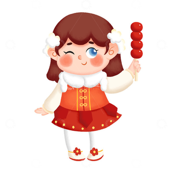 源文件下载【趣麦麦图】红色可爱过年女孩小年除夕手绘图