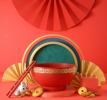 红色C4D元宵节展台海报背景