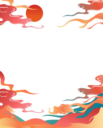 红色七彩祥云国潮中国风云纹新年边框底纹