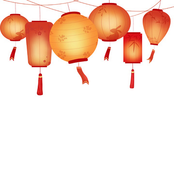 手绘过年元旦元宵节灯会庙会展会灯笼花灯