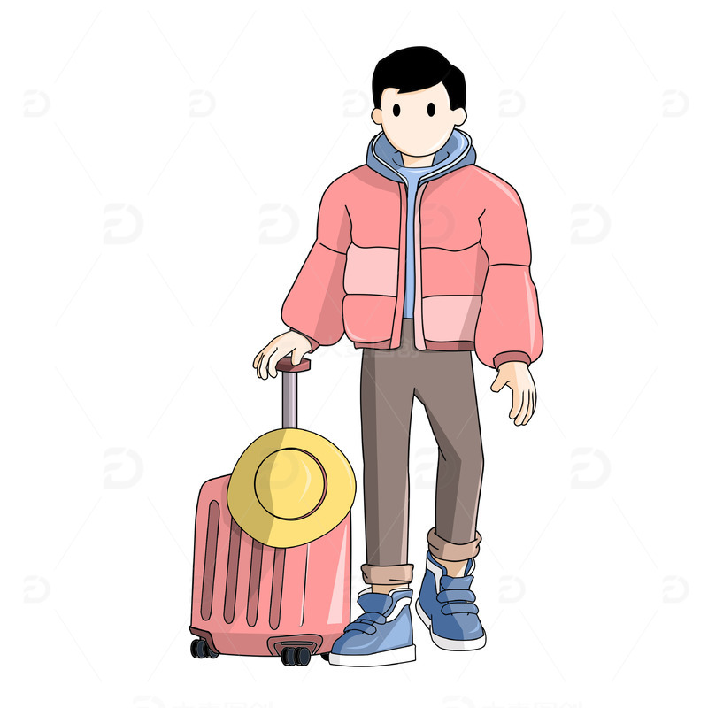 穿棉服拖行李箱回家的男人