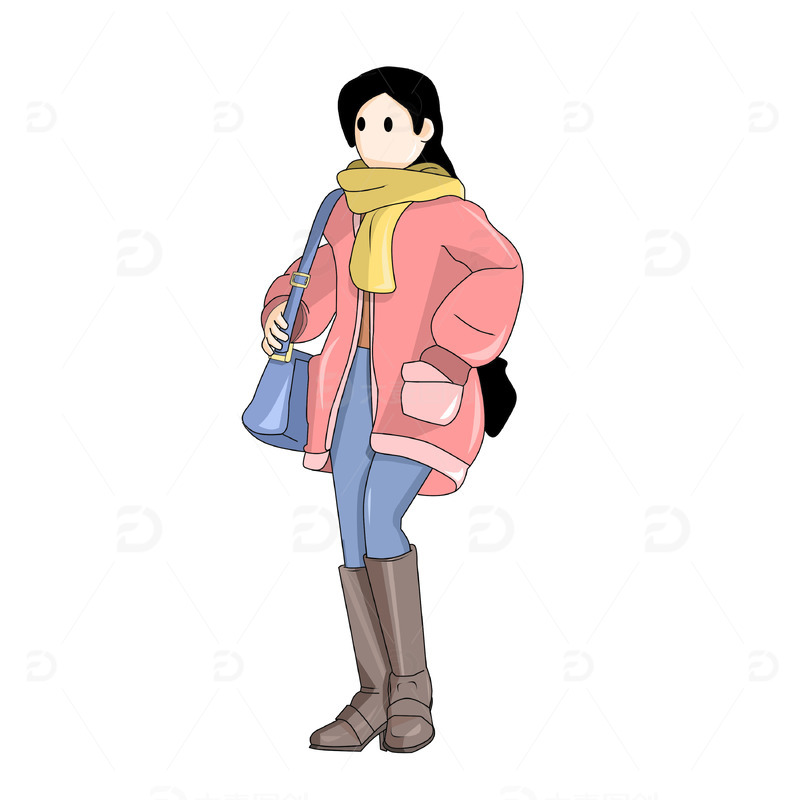 戴围巾穿棉服背包包回家的女人