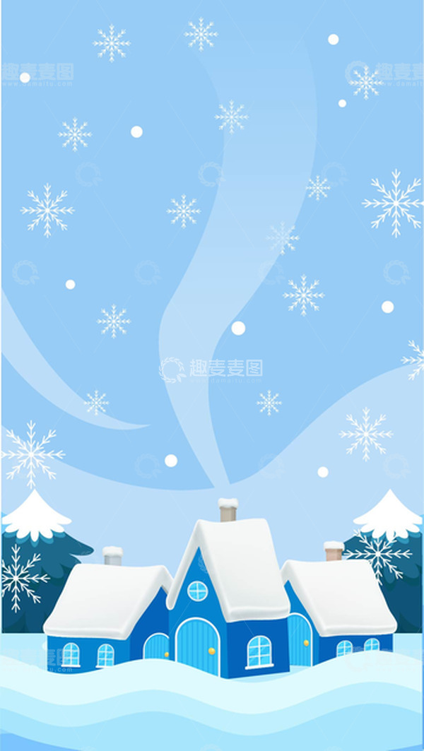 源文件下载【趣麦麦图】-蓝色小清新冬天下雪插画背景