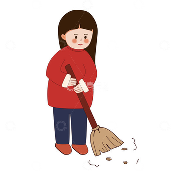 源文件下载【趣麦麦图】手绘卡通小年除夕扫尘女孩