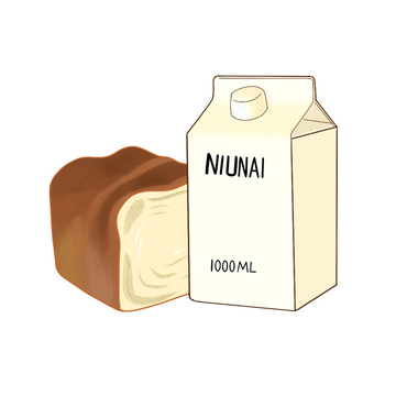 吐丝面包和牛奶手绘插画