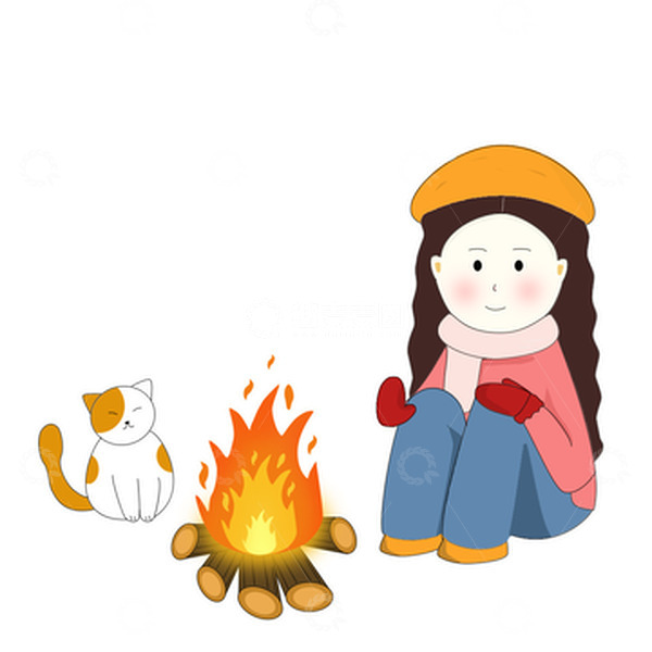 源文件下载【趣麦麦图】烤火小女孩寒冷冬天烤火手绘元素