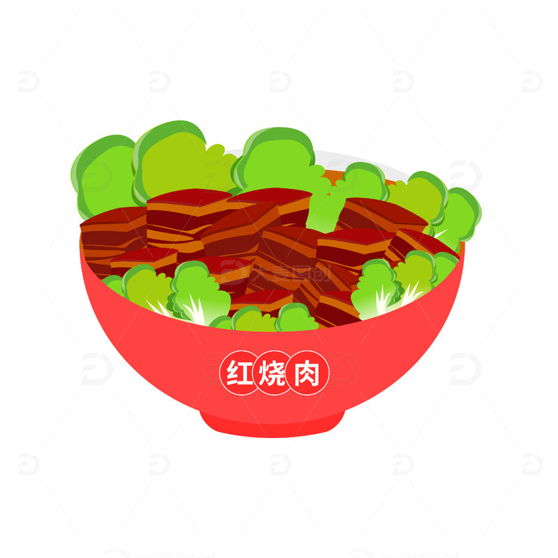 源文件下载【趣麦麦图】红色卡通红烧肉手绘图