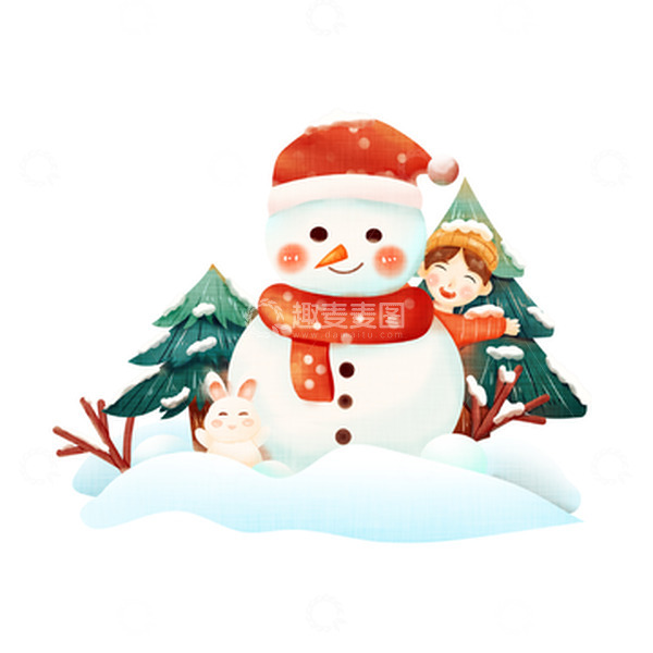 源文件下载【趣麦麦图】手绘冬天大寒堆雪人小男孩插画元素