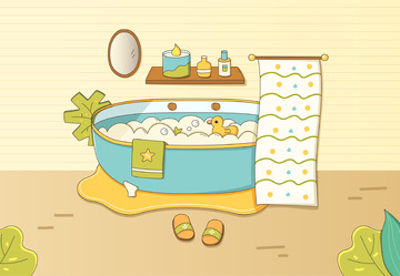 手绘卡通浴室春天洗漱用品卫生间浴帘沐浴