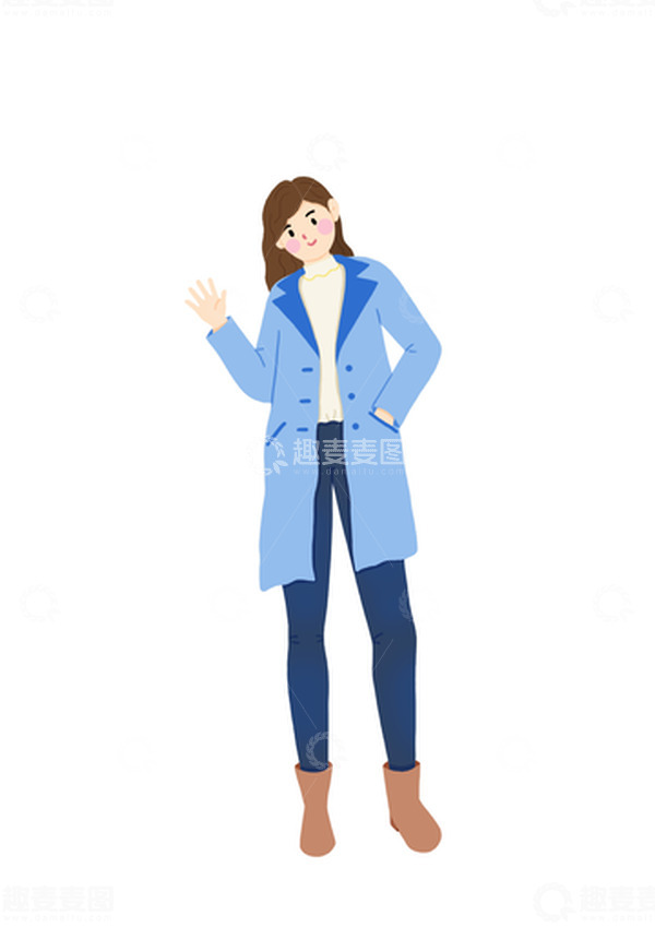 源文件下载【趣麦麦图】蓝色小清新女孩挥手人物手绘图