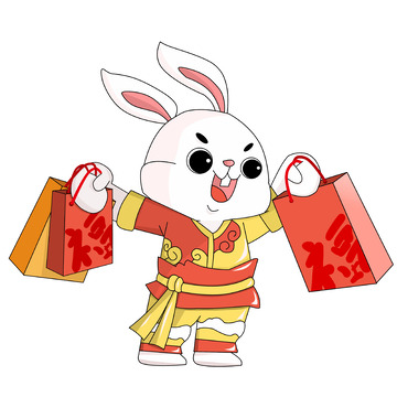 新春穿舞狮服送年货的兔子