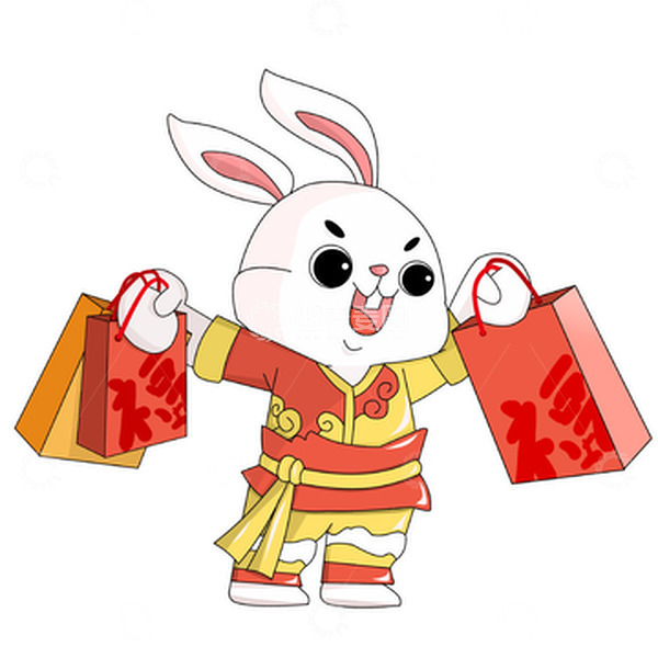 源文件下载【趣麦麦图】新春穿舞狮服送年货的兔子
