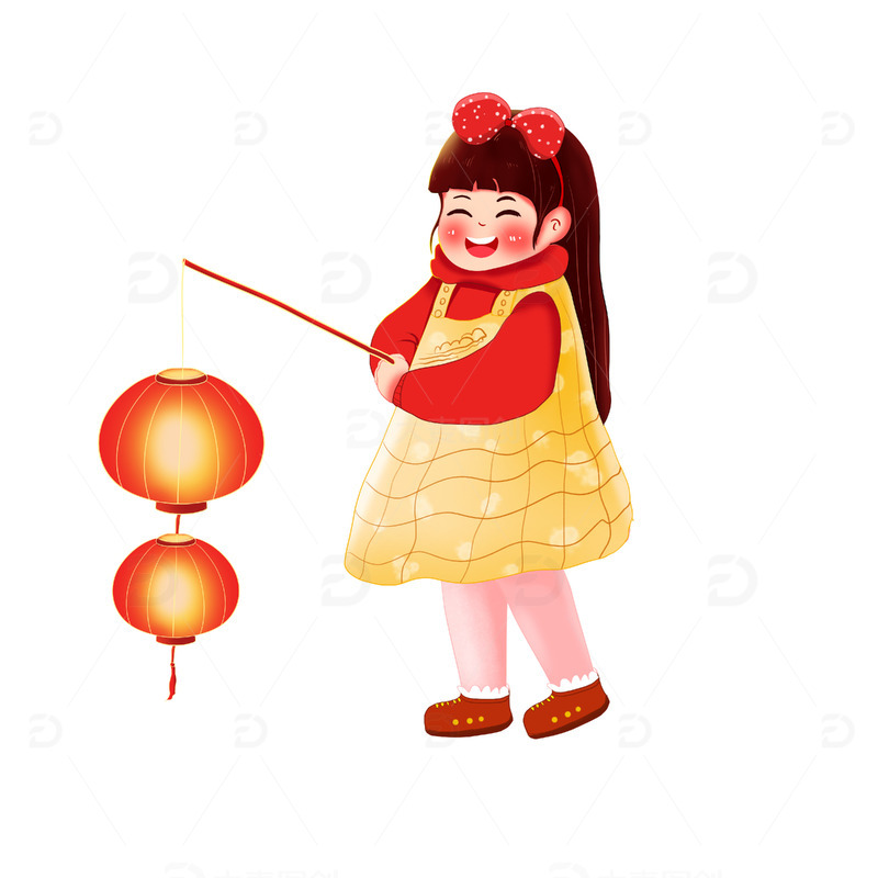 源文件下载【趣麦麦图】手绘卡通可爱元宵节喜庆赏花灯拿灯笼人物