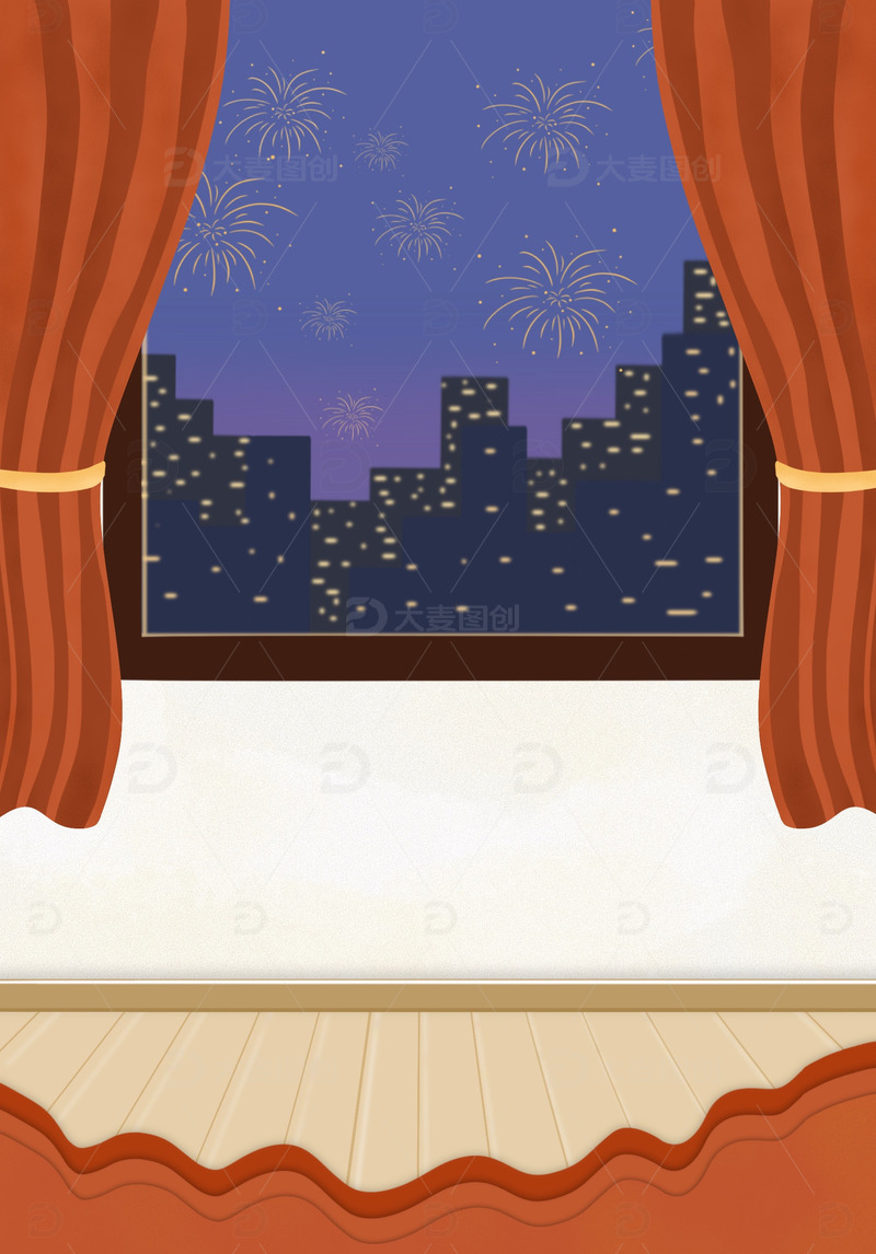 红色夜晚背景手绘